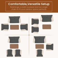 4-Piece Grey Wicker Patio Conversation Set Loveseat With Cushions And Coffee Table 9 4-Piece Grey Wicker Patio Conversation Set Loveseat With Cushions And Coffee Table -Jearey jearey patio conversation sets tblh 4 gy 66 1000