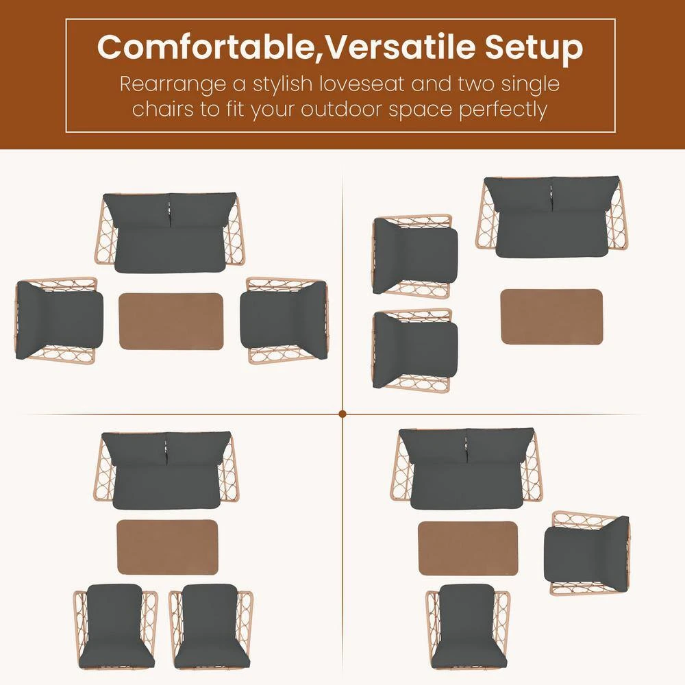 4-Piece Grey Wicker Patio Conversation Set Loveseat With Cushions And Coffee Table 3 4-Piece Grey Wicker Patio Conversation Set Loveseat With Cushions And Coffee Table - Image 3