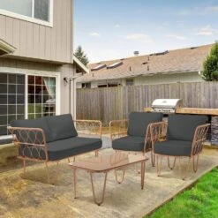 4-Piece Grey Wicker Patio Conversation Set Loveseat With Cushions And Coffee Table 10 4-Piece Grey Wicker Patio Conversation Set Loveseat With Cushions And Coffee Table -Jearey jearey patio conversation sets tblh 4 gy c3 1000