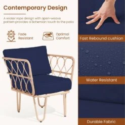 4-Piece Navy Wicker Patio Conversation Set Loveseat With Cushions And Coffee Table 12 4-Piece Navy Wicker Patio Conversation Set Loveseat With Cushions And Coffee Table -Jearey jearey patio conversation sets tblh 4 ny 1f 1000