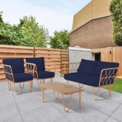 4-Piece Navy Wicker Patio Conversation Set Loveseat With Cushions And Coffee Table 13 4-Piece Navy Wicker Patio Conversation Set Loveseat With Cushions And Coffee Table -Jearey jearey patio conversation sets tblh 4 ny 31 1000