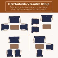 4-Piece Navy Wicker Patio Conversation Set Loveseat With Cushions And Coffee Table 9 4-Piece Navy Wicker Patio Conversation Set Loveseat With Cushions And Coffee Table -Jearey jearey patio conversation sets tblh 4 ny 66 1000