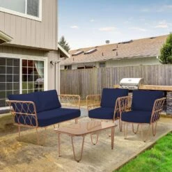 4-Piece Navy Wicker Patio Conversation Set Loveseat With Cushions And Coffee Table 10 4-Piece Navy Wicker Patio Conversation Set Loveseat With Cushions And Coffee Table -Jearey jearey patio conversation sets tblh 4 ny c3 1000