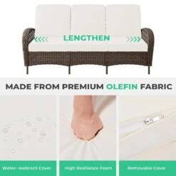 6-Piece Wicker Patio Conversation Set With Creamy White Cushions -Jearey jearey patio conversation sets xes 3jt cwhite 44 1000