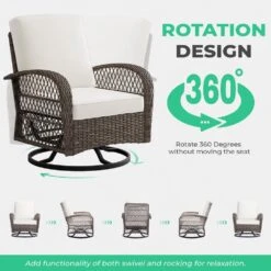 6-Piece Wicker Patio Conversation Set With Creamy White Cushions -Jearey jearey patio conversation sets xes 3jt cwhite 4f 1000