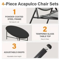 4-Piece Black Round Rattan Patio Rust-Proof Outdoor Bistro Set -Jearey jearey patio conversation sets xsd4p black 1f 1000