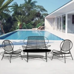 4-Piece Black Round Rattan Patio Rust-Proof Outdoor Bistro Set -Jearey jearey patio conversation sets xsd4p black c3 1000