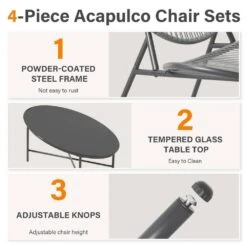 4-Piece Grey Round Rattan Patio Rust-Proof Outdoor Bistro Set -Jearey jearey patio conversation sets xsd4p grey 1f 1000