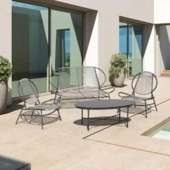 4-Piece Grey Round Rattan Patio Rust-Proof Outdoor Bistro Set -Jearey jearey patio conversation sets xsd4p grey 31 1000