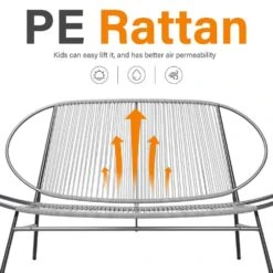 4-Piece Grey Round Rattan Patio Rust-Proof Outdoor Bistro Set -Jearey jearey patio conversation sets xsd4p grey 4f 1000