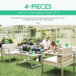 4-Piece Aluminum Patio Conversation Set With Khaki Cushions And Coffee Table -Jearey jearey patio conversation sets xymlsf4jt khaki 44 1000