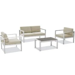 4-Piece Aluminum Patio Conversation Set With Khaki Cushions And Coffee Table -Jearey jearey patio conversation sets xymlsf4jt khaki fa 1000