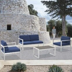 4-Piece Aluminum Patio Conversation Set With Navy Cushions And Coffee Table -Jearey jearey patio conversation sets xymlsf4jt navy 31 1000