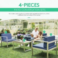 4-Piece Aluminum Patio Conversation Set With Navy Cushions And Coffee Table -Jearey jearey patio conversation sets xymlsf4jt navy 44 1000