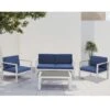 4-Piece Aluminum Patio Conversation Set With Navy Cushions And Coffee Table
