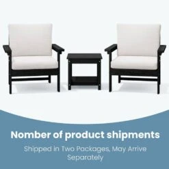 Black 3-Piece Eco-Friendly HDPE Patio Seating Set Conversation Set With Beige Cushions And Side Table -Jearey jearey patio conversation sets zhsfbj bkbg 1f 1000