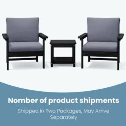 Black 3-Piece Eco-Friendly HDPE Patio Seating Set Conversation Set With Gray Cushions And Side Table 9 Black 3-Piece Eco-Friendly HDPE Patio Seating Set Conversation Set With Gray Cushions And Side Table -Jearey jearey patio conversation sets zhsfbj bkgr 1f 1000