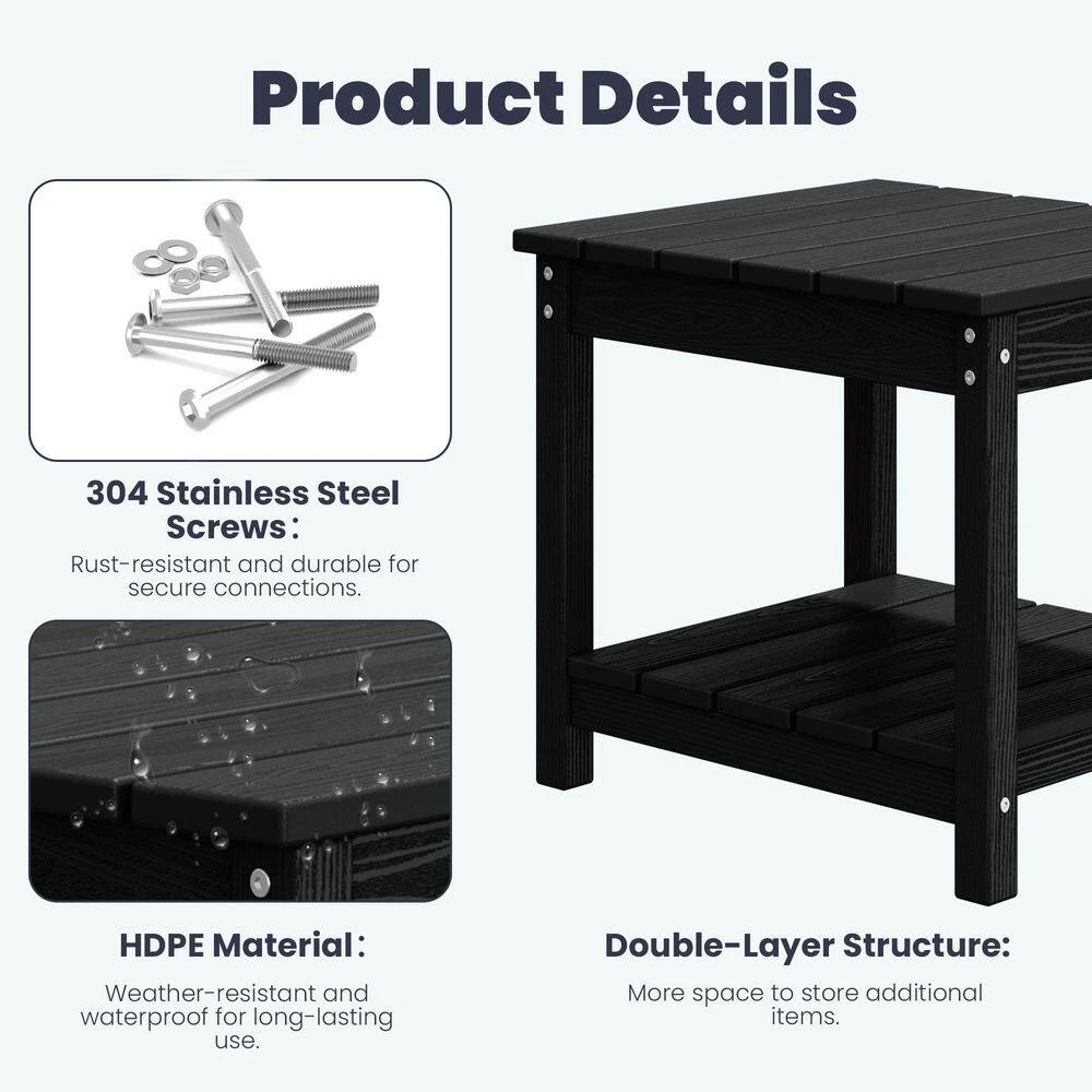 Black 3-Piece Eco-Friendly HDPE Patio Seating Set Conversation Set With Gray Cushions And Side Table 3 Black 3-Piece Eco-Friendly HDPE Patio Seating Set Conversation Set With Gray Cushions And Side Table - Image 3