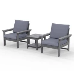 Gray 3-Piece Eco-Friendly HDPE Patio Seating Set Conversation Set With Gray Cushions And Side Table -Jearey jearey patio conversation sets zhsfbj grgr 44 1000