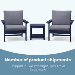 Navy Blue 3-Piece Eco-Friendly HDPE Patio Seating Set Conversation Set With Gray Cushions And Side Table -Jearey jearey patio conversation sets zhsfbj nagr 1f 1000