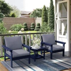 Navy Blue 3-Piece Eco-Friendly HDPE Patio Seating Set Conversation Set With Gray Cushions And Side Table -Jearey jearey patio conversation sets zhsfbj nagr 31 1000