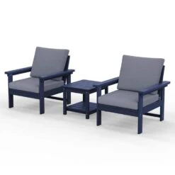Navy Blue 3-Piece Eco-Friendly HDPE Patio Seating Set Conversation Set With Gray Cushions And Side Table -Jearey jearey patio conversation sets zhsfbj nagr 44 1000
