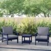 Navy Blue 3-Piece Eco-Friendly HDPE Patio Seating Set Conversation Set With Gray Cushions And Side Table