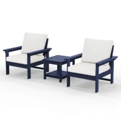 Navy Blue 3-Piece Eco-Friendly HDPE Patio Seating Set Conversation Set With Beige Cushions And Side Table -Jearey jearey patio conversation sets zhsfbj nvbg 44 1000