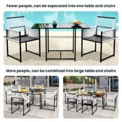 3-Piece Black Metal Rectangular Glass Table Patio Outdoor Dining Set With Rattan Foldable Backrest Chairs (Set Of 3) -Jearey jearey patio dining sets 3bsdczy 3 black 4f 1000