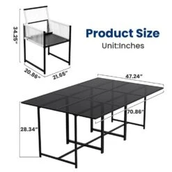 3-Piece Black Metal Rectangular Glass Table Patio Outdoor Dining Set With Rattan Foldable Backrest Chairs (Set Of 3) -Jearey jearey patio dining sets 3bsdczy 3 black fa 1000