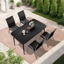 Patio Black Outdoor Dining Table Sets 5-Piece, One Table And 4 Chairs, All Weather Dining Set For Lawn, Garden, Backyard -Jearey jearey patio dining sets set zy black c3 1000