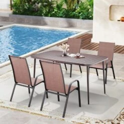 Patio Brown Outdoor Dining Table Sets 5-Piece, One Table And 4 Chairs, All Weather Dining Set For Lawn, Garden, Backyard -Jearey jearey patio dining sets set zy brown 31 1000