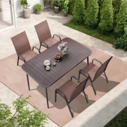 Patio Brown Outdoor Dining Table Sets 5-Piece, One Table And 4 Chairs, All Weather Dining Set For Lawn, Garden, Backyard -Jearey jearey patio dining sets set zy brown c3 1000