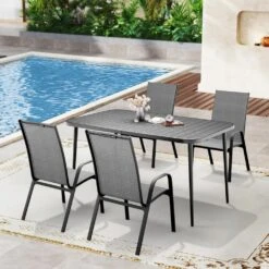 Patio Gray Outdoor Dining Table Sets 5-Piece, One Table And 4 Chairs, All Weather Dining Set For Lawn, Garden, Backyard