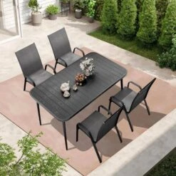 Patio Gray Outdoor Dining Table Sets 5-Piece, One Table And 4 Chairs, All Weather Dining Set For Lawn, Garden, Backyard -Jearey jearey patio dining sets set zy gray c3 1000
