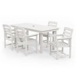PEHD 7-Piece Plastic Rectangle Standard Height Outdoor Dining Set, Beige -Jearey jearey patio dining sets teld beige 40 1000