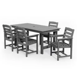 PEHD 7-Piece Plastic Rectangle Standard Height Outdoor Dining Set, Gray -Jearey jearey patio dining sets teld gray 40 1000