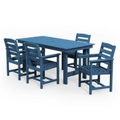 PEHD 7-Piece Plastic Rectangle Standard Height Outdoor Dining Set, Navy -Jearey jearey patio dining sets teld navy 40 1000