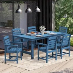PEHD 7-Piece Plastic Rectangle Standard Height Outdoor Dining Set, Navy