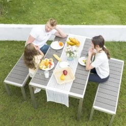 6 - Person Rectangular Grey Metal Outdoor Dining Set -Jearey jearey patio dining sets xcz3jt hd gy 1f 1000