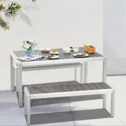 6 - Person Rectangular Grey Metal Outdoor Dining Set -Jearey jearey patio dining sets xcz3jt hd gy 31 1000