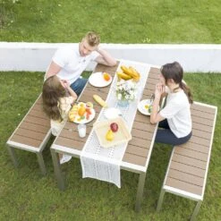 6 - Person Rectangular Teak Metal Outdoor Dining Set -Jearey jearey patio dining sets xcz3jt hd tk 1f 1000