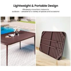 55.1 In. Brown Rectangular Outdoor Patio Dining Table With Wood-Like Tabletop -Jearey jearey patio dining tables dt slmw brown 1f 1000