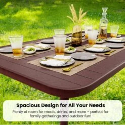 55.1 In. Brown Rectangular Outdoor Patio Dining Table With Wood-Like Tabletop -Jearey jearey patio dining tables dt slmw brown 44 1000