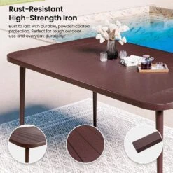 55.1 In. Brown Rectangular Outdoor Patio Dining Table With Wood-Like Tabletop -Jearey jearey patio dining tables dt slmw brown 4f 1000