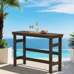 HDPE Rectangle Plastic Bar Height Outdoor Dining Table In Coffee