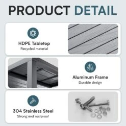 Gray HDPE Rectangle Aluminum Frame Standard Height Outdoor Dining Table With Extension -Jearey jearey patio dining tables jysscz gray 44 1000