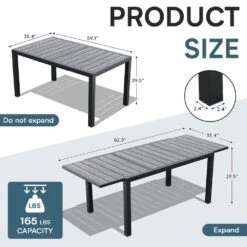 Gray HDPE Rectangle Aluminum Frame Standard Height Outdoor Dining Table With Extension -Jearey jearey patio dining tables jysscz gray 4f 1000