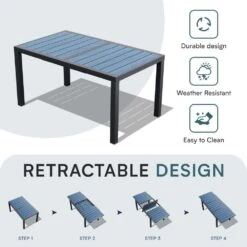 Navy HDPE Rectangle Aluminum Frame Standard Height Outdoor Dining Table With Extension -Jearey jearey patio dining tables jysscz navy 1f 1000