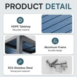 Navy HDPE Rectangle Aluminum Frame Standard Height Outdoor Dining Table With Extension -Jearey jearey patio dining tables jysscz navy 44 1000